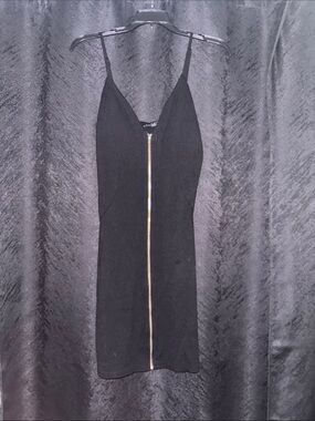 4 for $25  Black Spaghetti Strap Bodycon Dress with Front Zip
